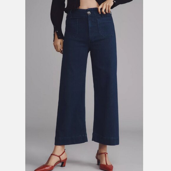 Anthropologie The Colette Crop High-Rise Wide-Leg Jeans by Maeve 28P 28 P NWT - Picture 2 of 8